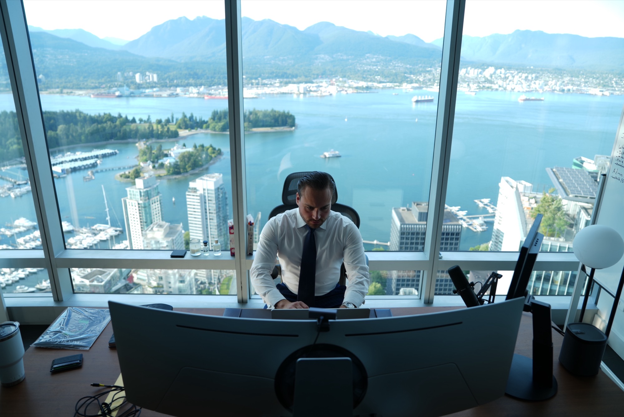 The desk, overlooking Coal Harbour